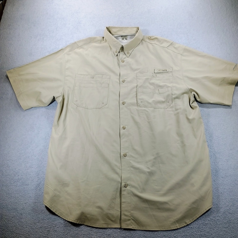 Columbia Mens PFG Tamiami II Tan XL Short Sleeve Vented Fishing Shirt